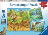 Ravensburger puzzel Dieren in hun leefomgeving - Drie puzzels - 49 stukjes - kinderpuzzel