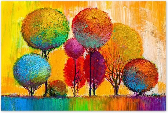 Bomen Landschap - Kleurrijk - Schilderij op Canvas