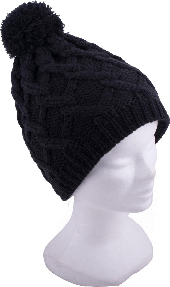 P&T Muts Kabelmotief met Pompon - Zwart - 55-57