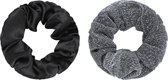 Scrunchie - Set van 2 - Zwart, zilverkleurig - Glitter