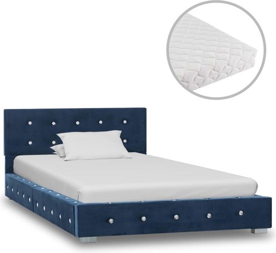 roterend Vleien schuintrekken Bed met Matras Blauw 90x200 cm Velvet Fluweel (Incl LW Led klok) - Bed  frame met... | bol.com