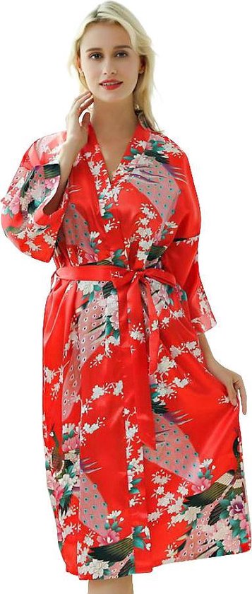 Chinese Kimono badjas ochtendjas rood satijn dames maat S