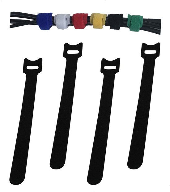Kabelbinders Klittenband Hersluitbaar - 50 Stuks - Tie Wraps - Kabel Organiser - Zwart