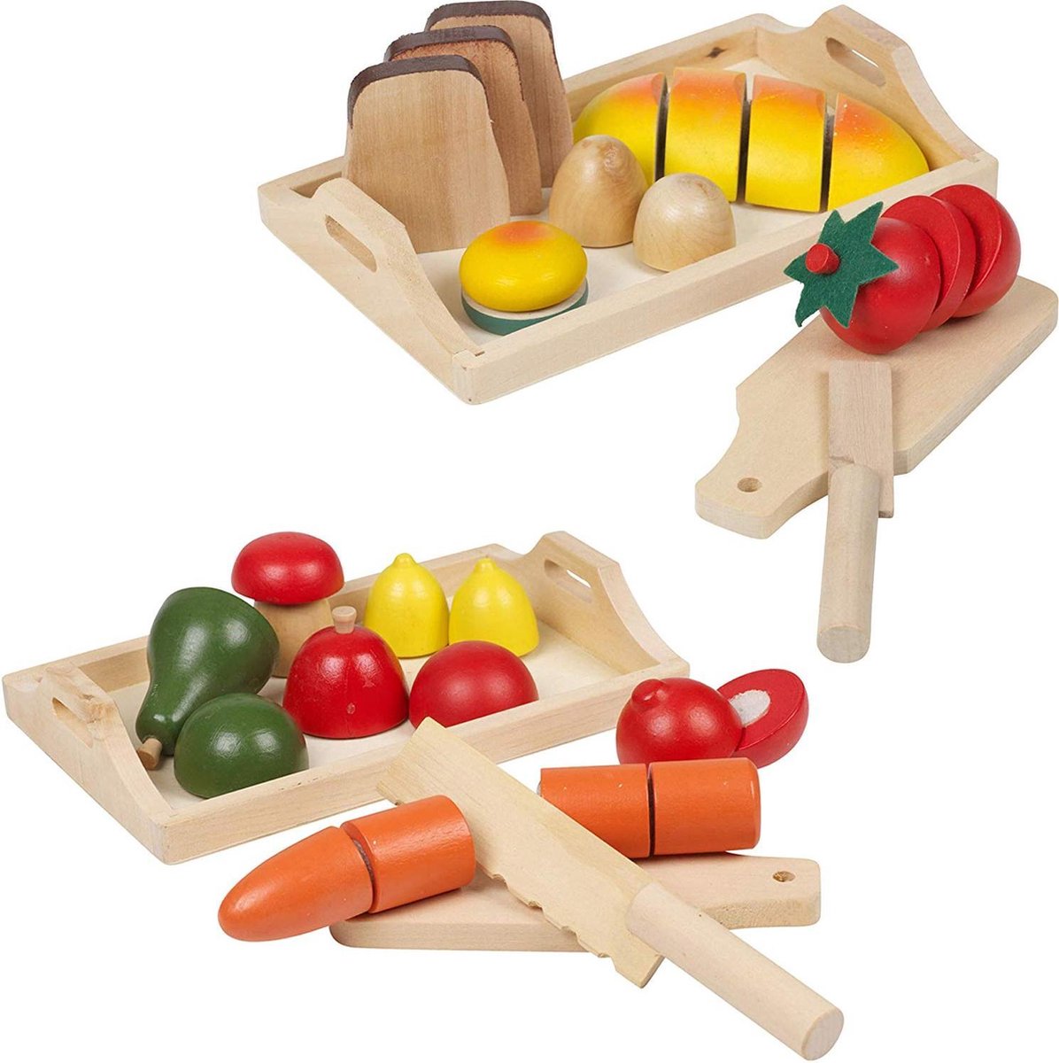 URBN Toys Grote set houten fruit en groenten - met brood en broodjes in  tray - houten... | bol.com