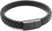 Sorprese - armband - zwart - leer - enkel gevlochten plat - 22 cm - model C - armband mannen - Sinterklaas - Cadeau