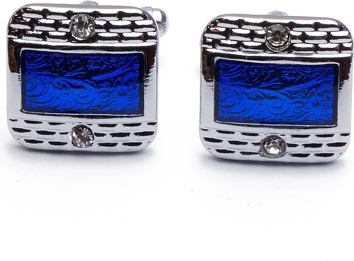 Manchetknopen - Zilver met Blauw Zilver Rand