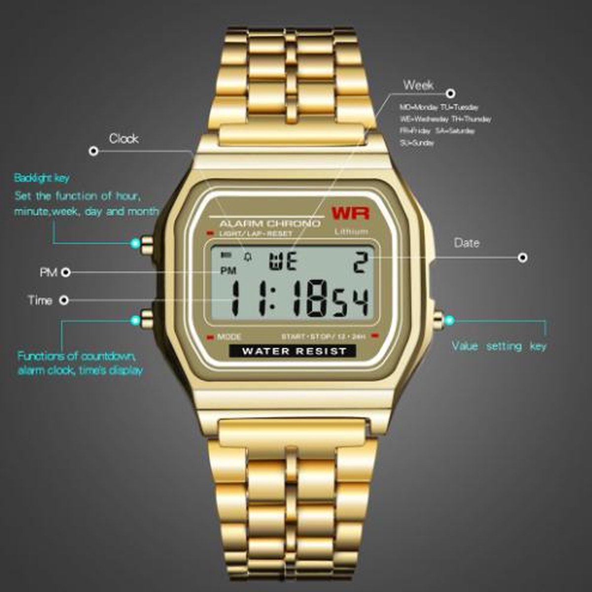 WiseGoods WS127 - Digitale Horloge Vrouwen - LED Dameshorloge - Watch -  Waterdicht - | bol.com
