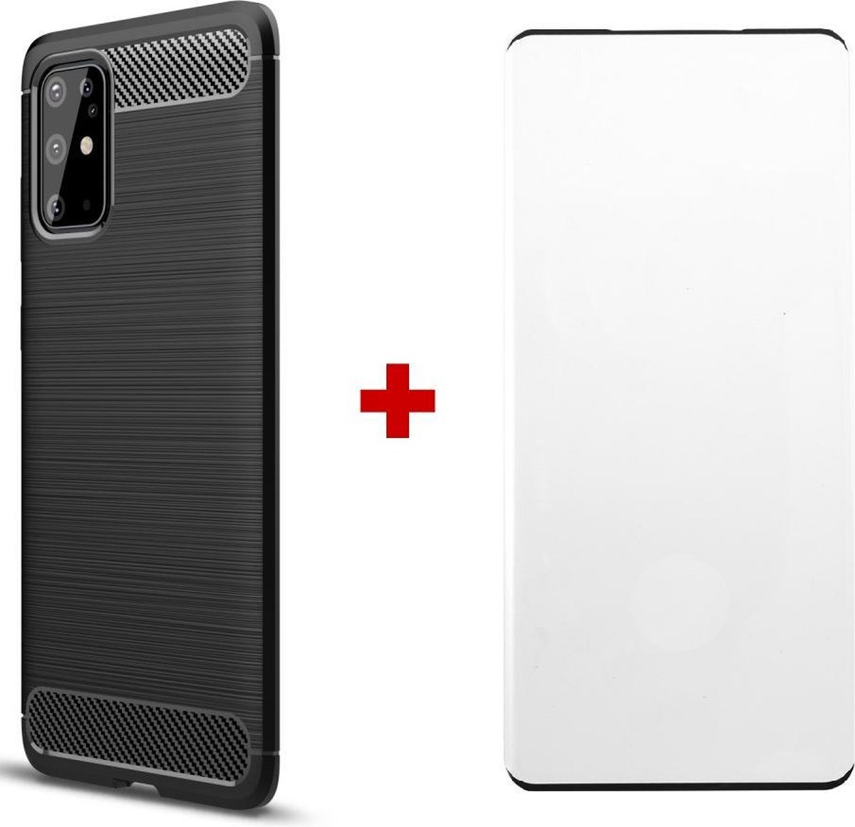Silicone gel zwart hoesje Telefoonhoesje geschikt voor Samsung Galaxy S20 Plus met full cover glas screenprotector