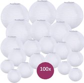 Lampionnen Voordeel pakketten Lampion Wit - verlicht + afstandsbediening - 100 stuks