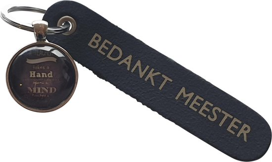 Sleutelhanger Zwart - Bedankt Meester - leer