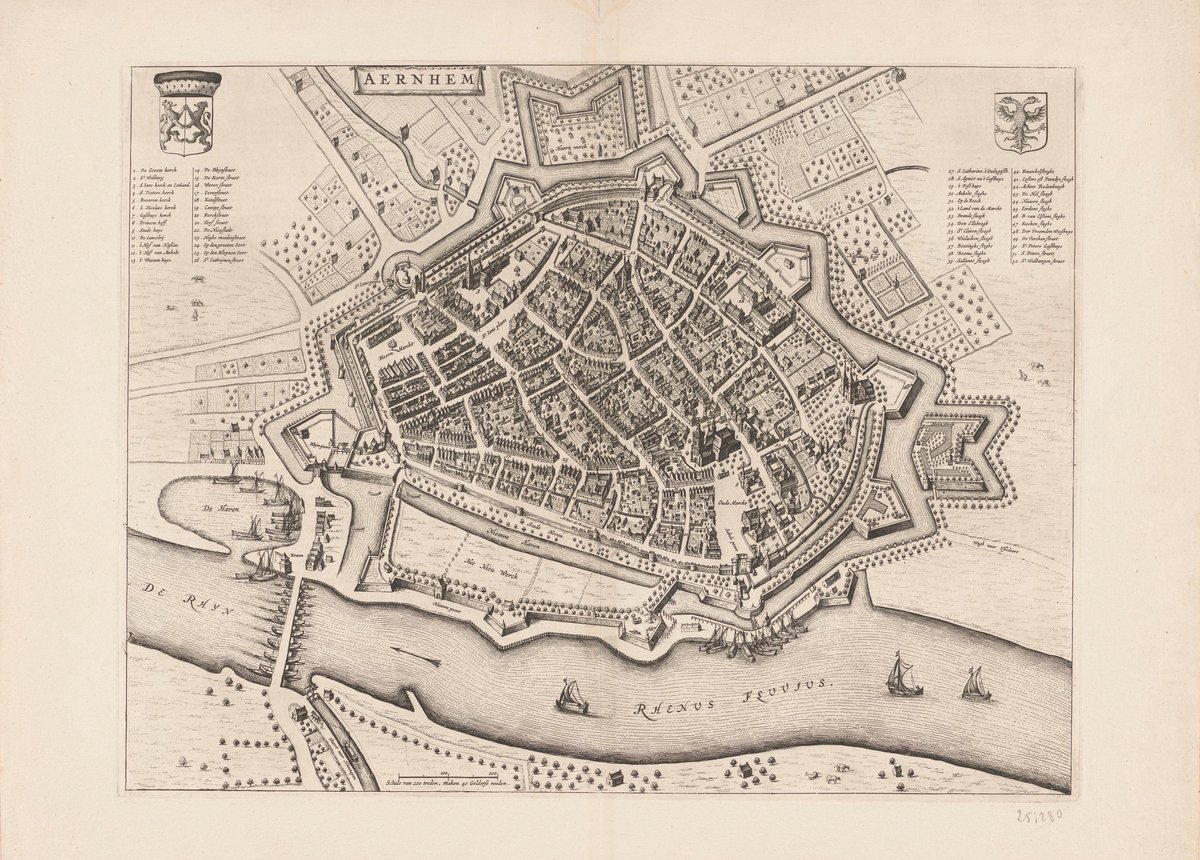 Esque Poster Historische Oude Kaart Arnhem - Stadsplattegrond - 1652 - Large 50x70 - Plattegrond Losse Poster