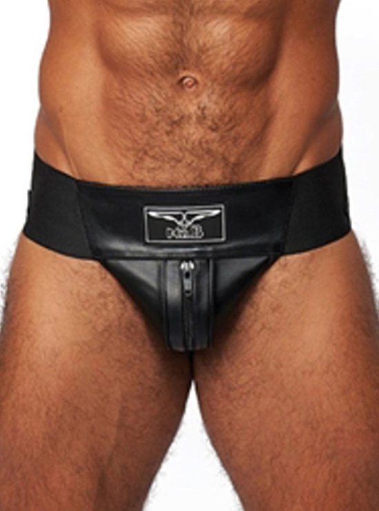 MISTER B LEATHER JOCKSTRAP BLACK AND WHITE LEATHER JOCK STRAP MENS  UNDERWEAR