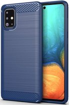 Samsung Galaxy A71 Geborsteld TPU Hoesje Blauw