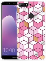 Huawei Y7 2018 Hoesje Pink-gold-white Marble