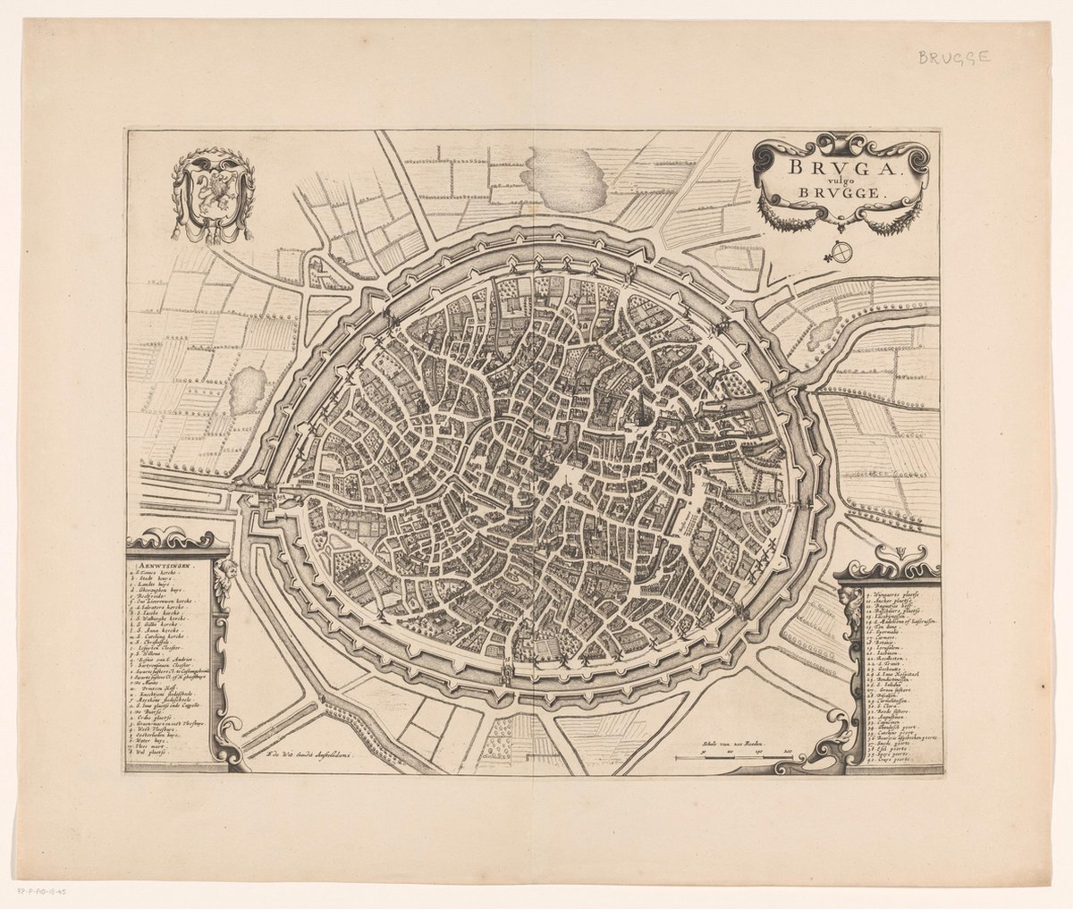 Esque Poster Historische Oude Kaart Brugge - 1700 - Stadsplattegrond - Large 50x70 - België Bruin