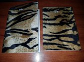 6 kartonnen kaarten bekleed met stof( tijger/panter)