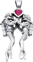Zilveren Duik buddypaar met rood hart kettinghanger