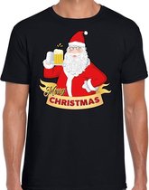 Fout Kerst shirt / t-shirt - Cheers / bier Santa - zwart - heren - kerstkleding / kerst outfit M (50)