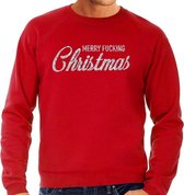 Foute Kersttrui / sweater - Merry Fucking Christmas - zilver / glitter - rood - heren - kerstkleding / kerst outfit S (48)