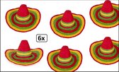 6x Sombrero Carnaval multicolor - mexico carnaval mexicaan thema party hoed hoofddeksel optocht feest landen
