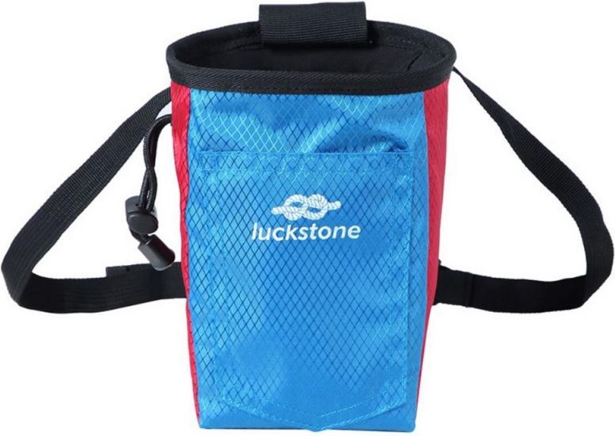 Luckstone Pofzak - Chalk Bag - Kalkpoeder Zak - Pofzak voor boulderen inclusief heupriem - 2 extra vakken - Blauw/Rood - Luckstone