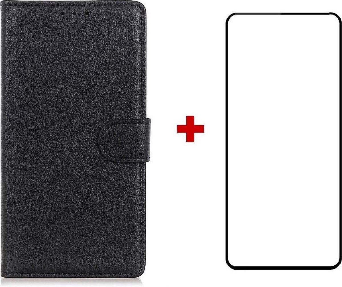Samsung Galaxy A51 zwart agenda book case hoesje + full glas screenprotector