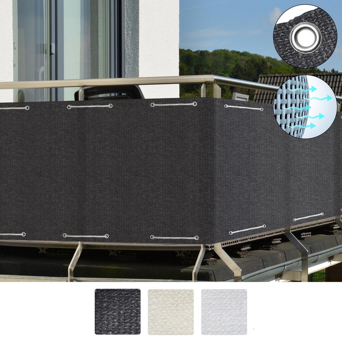 Sol Royal balkonscherm – antraciet 90x500cm - balkondoek luchtdoorlatend - Solvision HB2