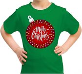 Foute kerst shirt / t-shirt - grote kerstbal merry christmas groen voor kinderen - kerstkleding / christmas outfit L (140-152)