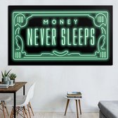Canvas Schilderij * MONEY Never Sleeps * - Moderne Kunst aan je Muur - Kleur Groen Zwart - 50 x 100 cm