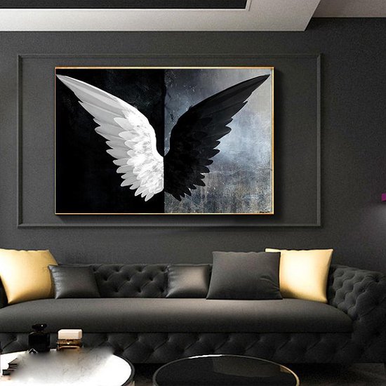 Canvas Schilderij * Zwarte en Witte Engelen Vleugels * - Kunst aan je Muur  -... | bol.com