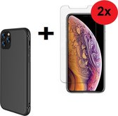 iPhone 11 Pro Max Hoesje Silconen  - iPhone 11 Pro Max Screenprotector - iPhone 11 Pro Max Hoesje Zwart + 2x Screen Protector Tempered Gehard Glas / Glazen