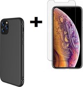 iphone 11 Pro Max Hoesje Pearlycase Cover TPU Siliconen Case Zwart + Screenprotector Tempered Gehard Glas