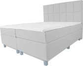 Boxspring Pisa - Vaste luxe box - Pocketvering matras + Topper - 160 x 200 - 12 vakken - Grijs - Vierkante poten