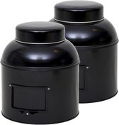 2x Boîtes de rangement rondes noires / boîtes de rangement avec porte-étiquette 24 cm - Boîtes de rangement noires avec porte-étiquette - Bidons
