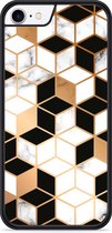 iPhone 8 Hardcase hoesje Black-white-gold Marble - Designed by Cazy