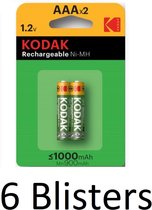 12 Stuk (6 Blisters a 2 st) Kodak oplaadbare AAA batterijen - 1000mAh