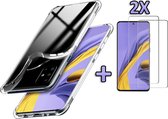 Samsung Galaxy A71 Hoesje - Anti Shock Hybrid Back Cover & 2X Glazen Screenprotector - Transparant