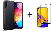 Hoesje Siliconen Hoesje Flexibel TPU Case Samsung Galaxy A50s/A30s - Zwart + Full Cover Glazen screenprotector Zwart - van Bixb