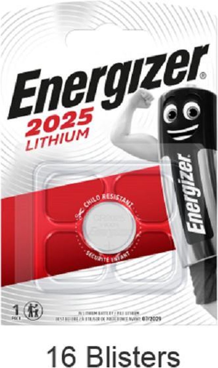 16 stuks (16 blisters a 1 stuk) Energizer CR2025 Lithium knoopcel 3V