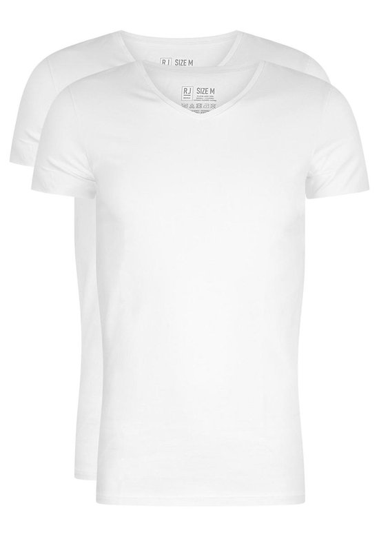 RJ Bodywear Everyday - Den Bosch - 2-pack - stretch T-shirt V-hals - wit -  Maat L