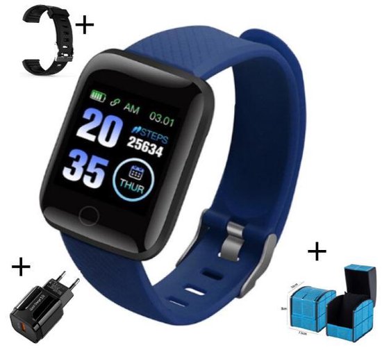 bol.com | Belesy® smartwatch - Stappenteller - Bloeddrukmeter - Blauw - blauw polsbandje...