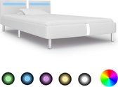 Bedframe Wit 90x200 cm Kunstleer met LED (Incl LW Led klok) - Bed frame met lattenbodem - Tweepersoonsbed Eenpersoonsbed