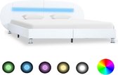 Bedframe Wit 180x200 cm Kunstleer met LED (Incl LW Led klok) - Bed frame met lattenbodem - Tweepersoonsbed Eenpersoonsbed