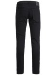 Achterkant van zwarte skinny jeans voor heren, met zakken en label.
