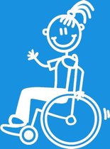 meisje rolstoel - autosticker - wit - 8 cm