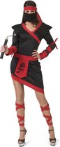 Funny Fashion - Ninja & Samurai Kostuum - Rood Zwarte Ninja Strijder Vol Doodsverachting - Vrouw - Rood, Zwart - Maat 44-46 - Carnavalskleding - Verkleedkleding