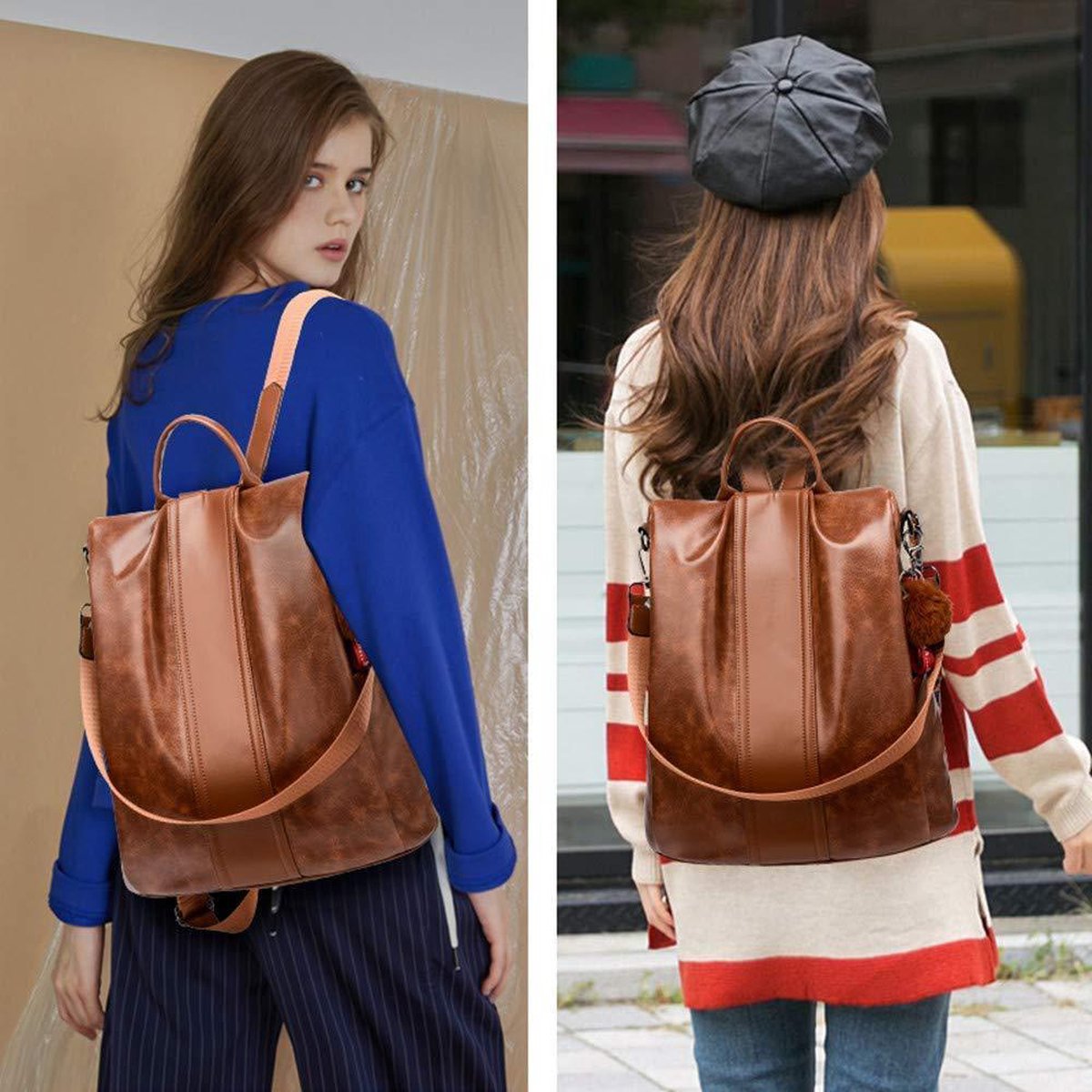 PORRASSO Women's Rucksack, Anti-Theft Protection