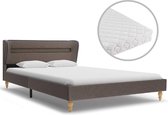 Bed met Matras Taupe 140x200 cm Stof met LED (Incl LW Led klok) - Bed frame met lattenbodem - Tweepersoonsbed Eenpersoonsbed