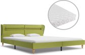Bed met Matras Groen 160x200 cm Stof met LED (Incl LW Led klok) - Bed frame met lattenbodem - Tweepersoonsbed Eenpersoonsbed