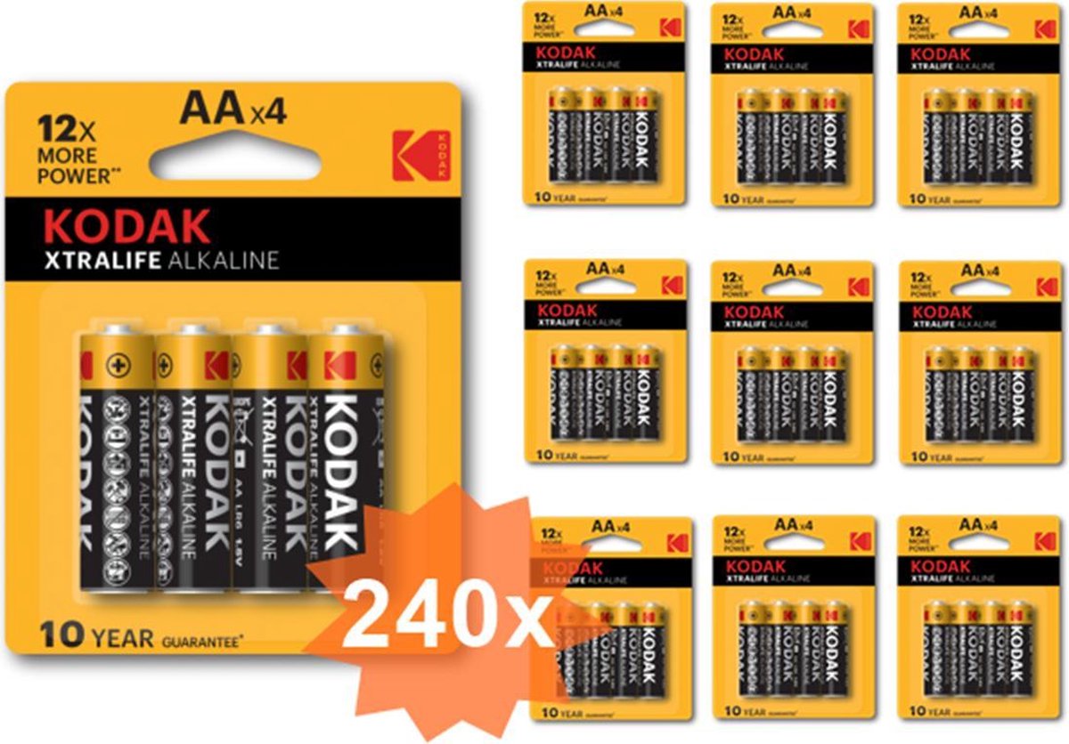Kodak XTRALIFE LR6 / AA / R6 / MN 1500 1.5V Alkaline batterij - 240 Stuks ( 60 Blisters... | bol.com